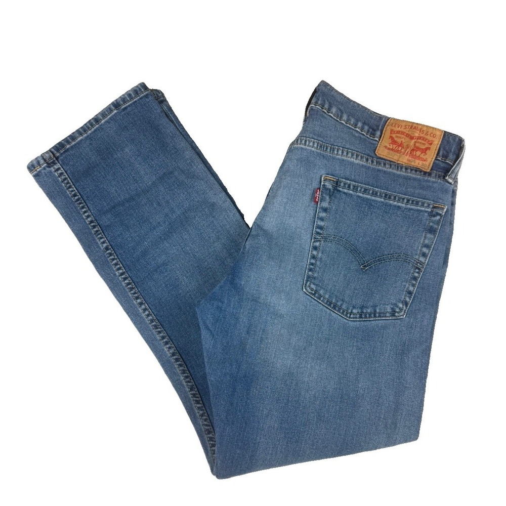 Levis 513 Mens Jeans 36x30 Slim Straight Fit Medium Wash Blue Denim Red Tab